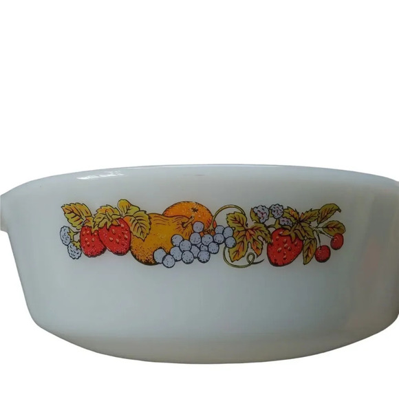 Anchor Hocking Milk Glass Casserole Dish Fruit Theme 1.5 Quart  Round - Picture 2 of 9